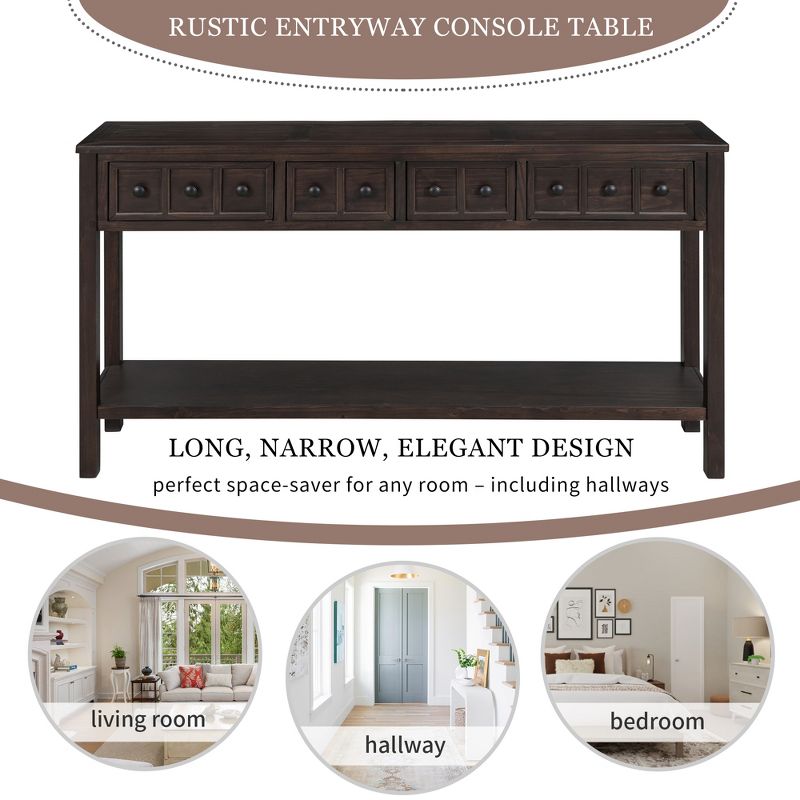 Rustic Entryway Console Table, 60" Sofa Table with Two Different Size Drawers and Bottom Shelf-ModernLuxe, 4 of 11