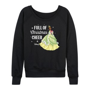 Women's - Disney - Full Of Christmas Cheer Tiana Lightweight French Terry Wide Neck Long Sleeve Shirt - 1 of 4