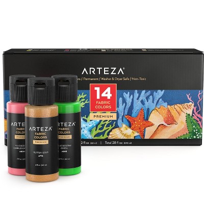 Arteza Premium Fabric Paints, Assorted Colors - 14 Pack (ARTZ-4150)