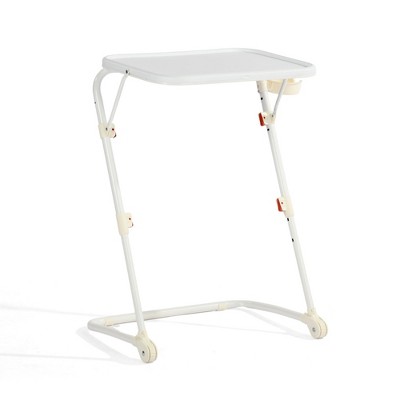 FurnitureR Adjustable Folding TV Tray with 4 Height & 3 Tilt Angle, Foldable Dinner Trays Laptop Snack Table with Cup Holder Sofa, 3PCS. White