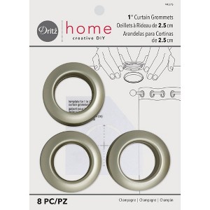 Dritz Set of 8 Home 1" Curtain Grommets Champagne: Plastic Sewing Fasteners, Silver, Grommet Kit for Curtains - 1 of 4