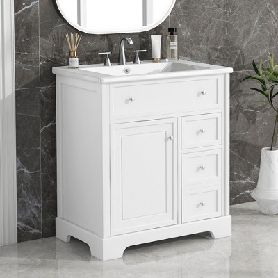 NicBex 30" Bathroom Storage Cabinet with Sink, Morden Bathroom Vanity, 1 Spacious Cabinet Door and 2 Drawers for Bathroom