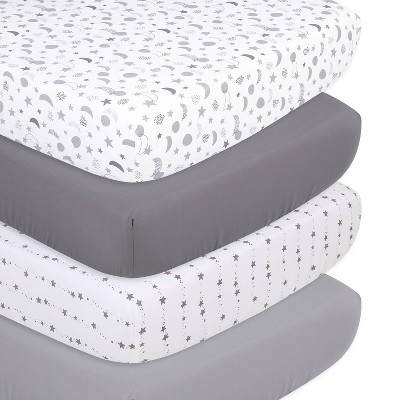 The Peanutshell Fitted Crib Sheets - Gray Celestial Moon and Stars - 4pk