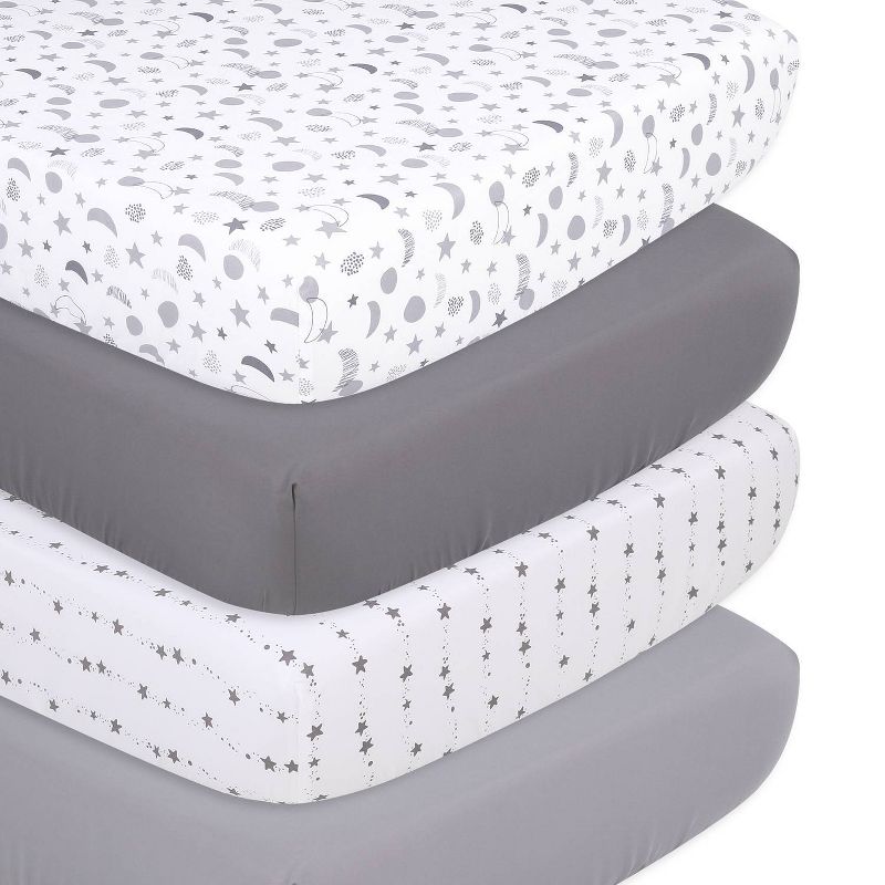 The Peanutshell Fitted Crib Sheets - Gray Celestial Moon and Stars - 4pk, 1 of 14