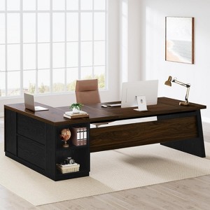 Lantine 78" L Shaped Desk with Drawers, Large Executive Desk with File Cabinet, Corner Computer Table Business Furniture for Home Office - 1 of 4