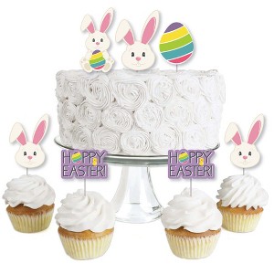 Big Dot of Happiness Hippity Hoppity - Dessert Cupcake Toppers - Easter Bunny Party Clear Treat Picks - Set of 24 - 1 of 4