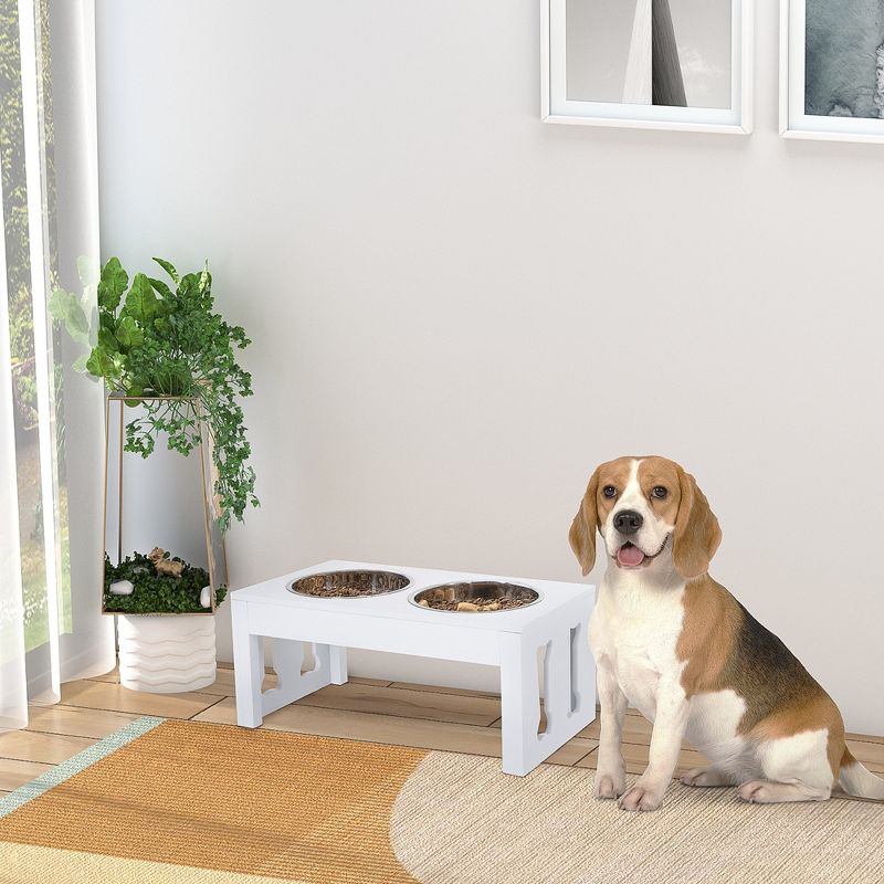 PawHut 23" Modern Decorative Dog Bone Wooden Heavy Duty Pet Food Bowl Elevated Feeding Station, 2 of 9