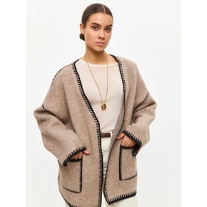 Women's Oversized Long Sleeve Knit Cardigan Front Pockets Adjustable Shoulder Strap Casual Knit Sweater Outerwear with Belt - 1 of 4