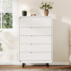 Drawer Dresser, Wooden Chest of Drawers with Anti-Tip Kit, Rounded Corners & Metal Legs for Living Room, Bedroom, Natural Wood Color - 1 of 4