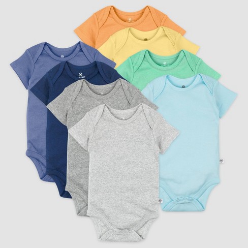 Honest Baby Boys' 8pk Rainbow Organic Cotton Short Sleeve Bodysuit -  Blue/Yellow 3-6M