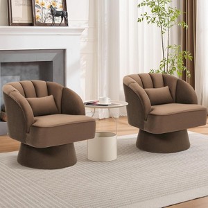Modern Swivel Barrel Accent Chair, 360° Upholstered Armchair with Striped Backrest & Plush Padding(Set of 2) - 1 of 4