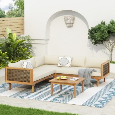 Outdoor Modular Sofa Set with Waterproof Cushions, Sectional Wicker Patio Seating for Garden, Porch or Deck-Maison Boucle