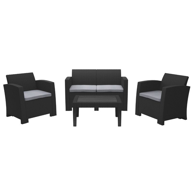 4pc All Weather Outdoor Conversation Set with Cushions - Black/Light Gray - CorLiving, 1 of 12