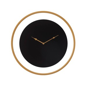 24"x24" Metal Wall Clock with Gold/Black - Olivia & May: Iron Round Analog Display for Living Room - 1 of 4