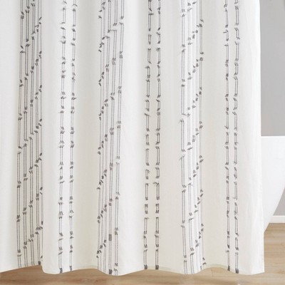 Ivory Cotton Jacquard Shower Curtain with Frayed Detailing, 72x72