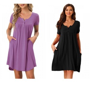 INSPIRE CHIC Women's 2 Pcs Sleepwear Summer Short Sleeves Solid with Pockets Nightgown - 1 of 4