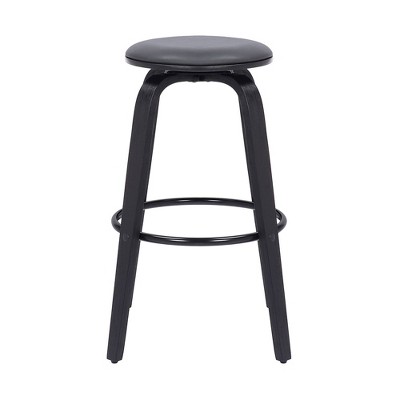 29" Swivel Backless Barstool in Gray Faux Leather and Black Wood