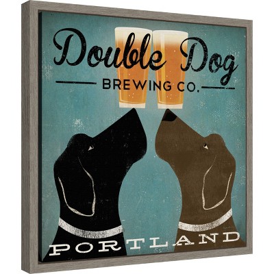 Double Dog Brewing Co. Vintage Canvas Wall Art with Grey Frame