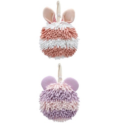 REGALWOVEN Cute Cartoon Soft Absorbent Fluffy Chenille Ball Hand Towels 2 Pcs