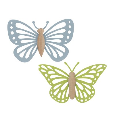 VIP Metal 0.00 in. Multicolor Butterfly Decor Set of 2
