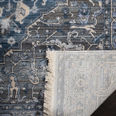 Charcoal and Blue Vintage Persian 4' x 6' Synthetic Area Rug