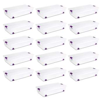 Sterilite 17641704 110 Quart/104 Liter Clearview Latch Box, Clear with Sweet Plum Latches, 4-Pack