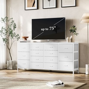 14 Drawer Dresser TV Stand, Built-In Power Outlets & USB Ports, 63" W Long Wide Chest of Drawers, Fabric Storage Organizer Drawer Unit - 1 of 4
