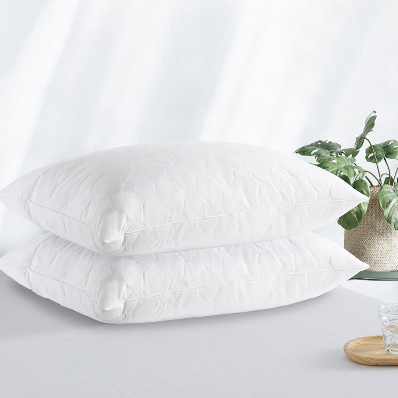 Peace Nest Goose Feather Down Pillow White Quilted Cotton Cover Set of 2, 1 of 8