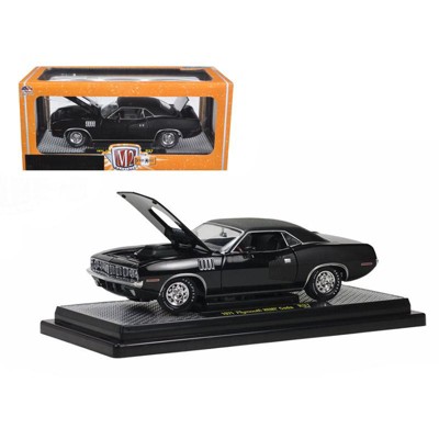 1971 Plymouth Cuda Hemi Black with Black Vinyl Top 1/24 Diecast Model Car by M2 Machines