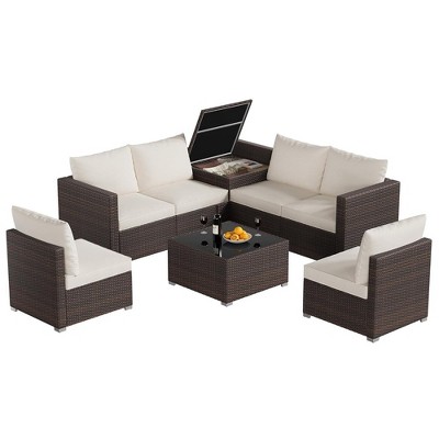 8PCS Outdoor Patio Furniture Sets Sectional Sofa Rattan Wicker Conversation Kits