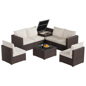 8PCS Outdoor Patio Furniture Sets Sectional Sofa Rattan Wicker Conversation Kits - 1 of 4