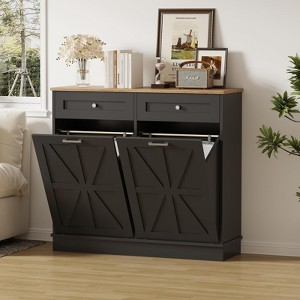 Tilt Out Trash Cabinet 20 Gallon,Hidden Wooden Trash Can Cabinet, Farmhouse Laundry Hamper Cabinet - 1 of 4