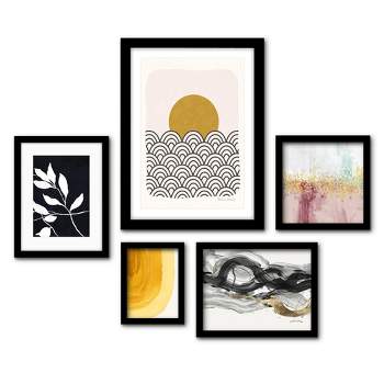 Americanflat 5 Piece Gallery Wall Art Set - Black & Gold Abstract Botanical Wire Art Woman
