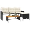vidaXL L-Shaped Patio Sofa Set - Black Poly Rattan Outdoor Furniture with Acacia Wood Table and Cream White Cushions - 4 of 4