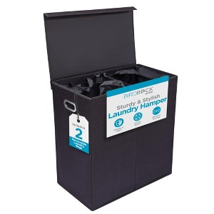BirdRock Home Double Linen Laundry Hamper with Lid and Removable Liner - Black - 1 of 4
