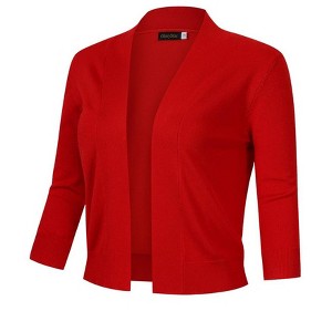 Women's 3/4 Sleeve Open Front Cropped Cardigan Sweater Lightweight Knit Short Shrugs Red S - 1 of 4