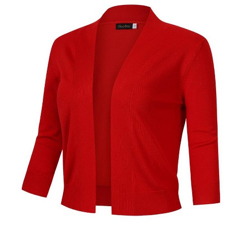 Women S 3/4 Sleeve Cropped Cardigan Sweaters Open Front Knit Short Bolero  Shrugs (x-large, Red) : Target