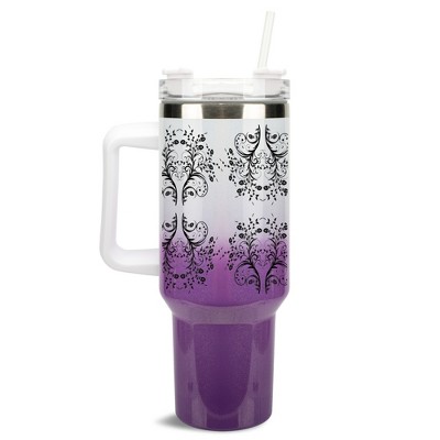 Elanze Designs Vintage Floral Damask Pattern 40 oz. Stainless Steel, Large Water Bottle Coffee Mug, Spill & Leak Resistant, Thermal Travel Tumbler