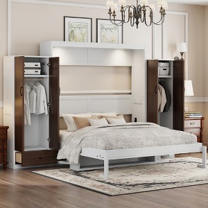 KIGFTSOD Murphy Bed Wall Bed with Closet ,Drawers and Table,White - 1 of 4