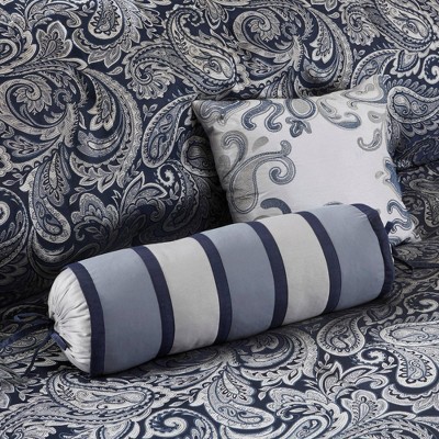 Navy Jacquard Paisley California King Cotton Comforter Set