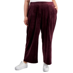 Calvin Klein Womens Velvet High Rise Wide Leg Relaxed Casual Pants - 1 of 1