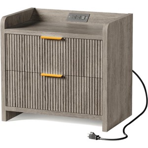 Boersma Fluted Nightstand Set of 2, 23" Modern Night Stand with Charging Station,Side Table with 2 Drawers,End Table with Storage,Bed Side Table - 1 of 4
