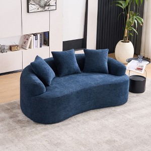 65 inch White Curved Loveseat Full Compression Sponge Sofa with 3 Pillows, 30D Chenille Compact Sofa No-Assembly - 1 of 4