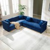 Luxurious 100.8 Velvet Upholstered L-Shaped Corner Sectional Sofa with Vertical Channel Tufting, Gold Base, and 4 Pillows - 2 of 4