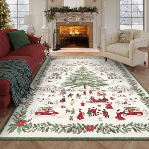 Christmas Area Rug Washable Rug for Living Room, Xmas Holiday Carpet with Non Slip TPR Backing - 1 of 4