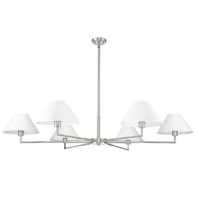 Leila Brushed Nickel 6-Light Chandelier with White Linen Shades