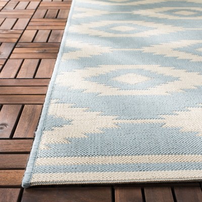 Cream and Aqua Medallion Synthetic Rectangular Area Rug, 9'x12'