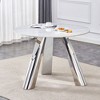 CENGHU Marble Grained Stone Round Dining Table, 42" Stainless Steel Leg Dining Table for 4-6 Pepole, 3-legged Coffee Table for Dining Room, Office - 2 of 4