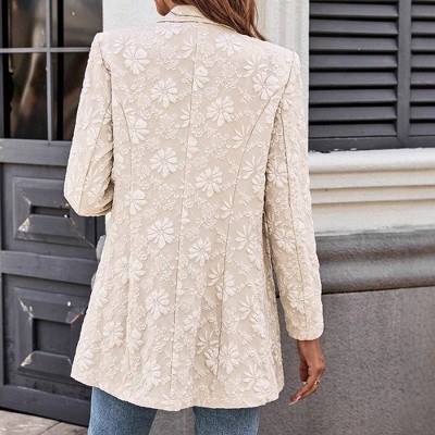 Женские куртки YesFashion Women's Floral Embroidery Open Blazer Lapel Collar Single Button Long Sleeve Relaxed Casual Outerwear Jacket,khaki,xl — фото 5