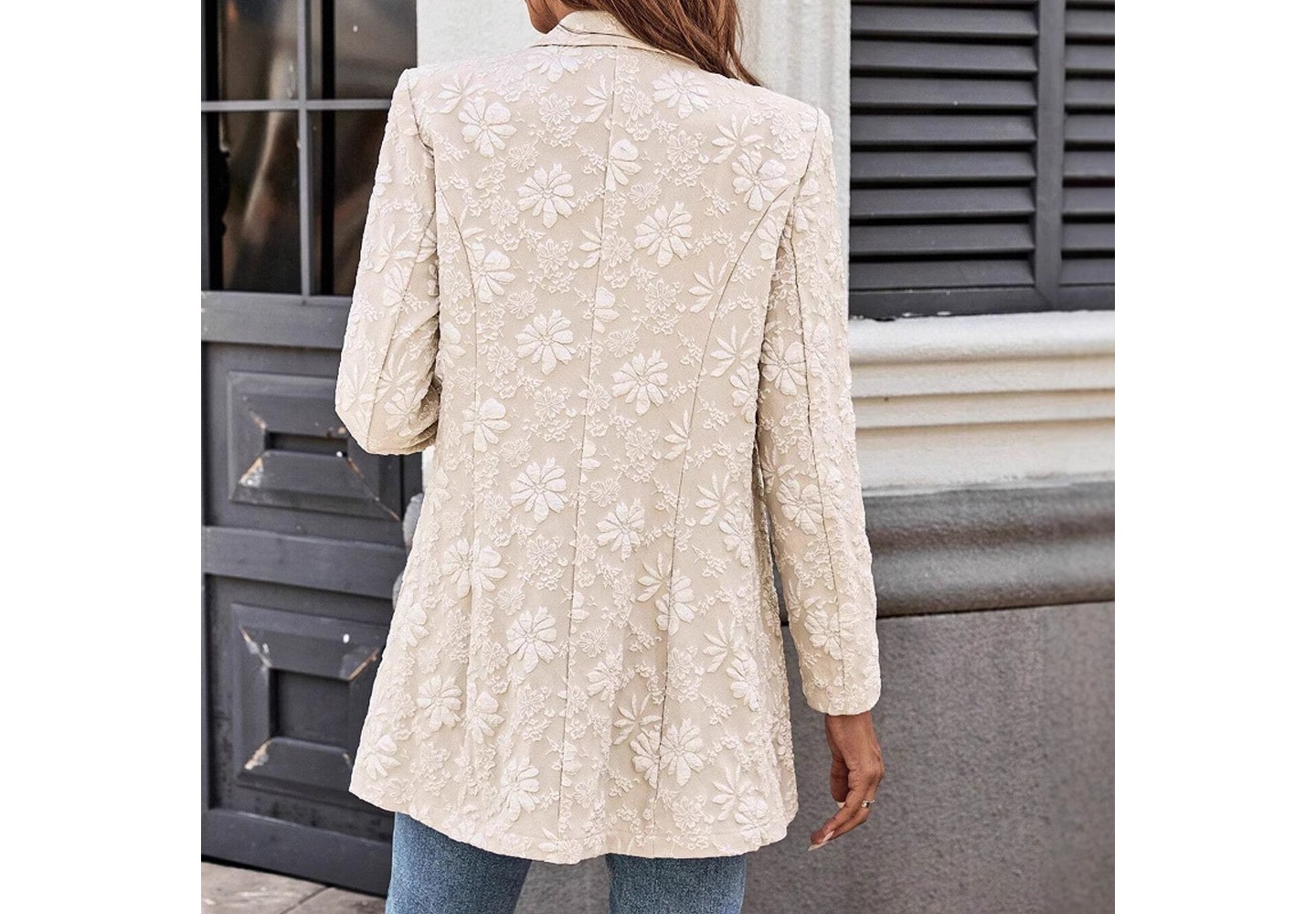 Женская куртка YesFashion Floral Embroidery Open Blazer Lapel Collar Single Button Long Sleeve Relaxed Casual Outerwear Jacket, khaki, цвет: С принтом — фото 5